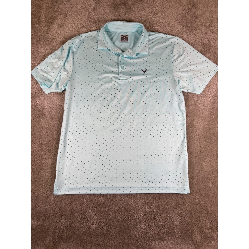 Callaway Mens Golf Polo Shirt Blue Geometric Chevron Print CGKSE0S7 Medium